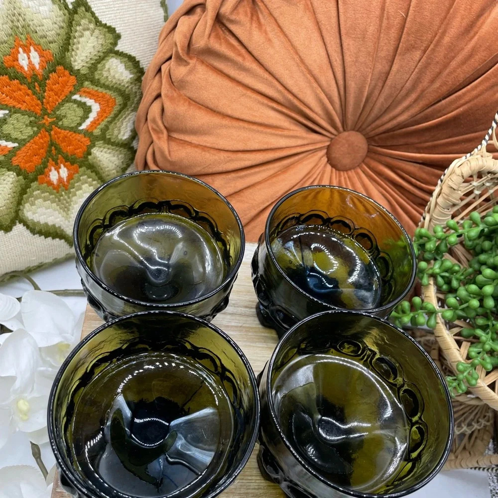 Vintage Fransican Maderia Tiffen Green Glass Sherbert/Champagne Glasses Set of 4 - Picture 3 of 6